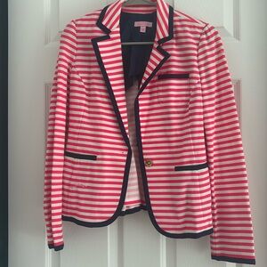 Lilly Pulitzer pink and white striped blazer with navy trim size small
